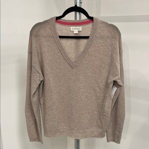 Velvet by Graham & Spencer Beige Cashmere V-Neck Sweater